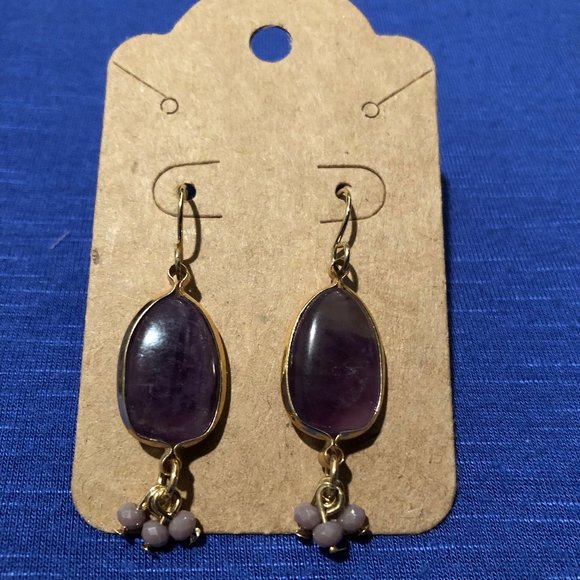 Dazzle Them Gems Jewelry - Purple Amethyst and Gold Dangle Earrings